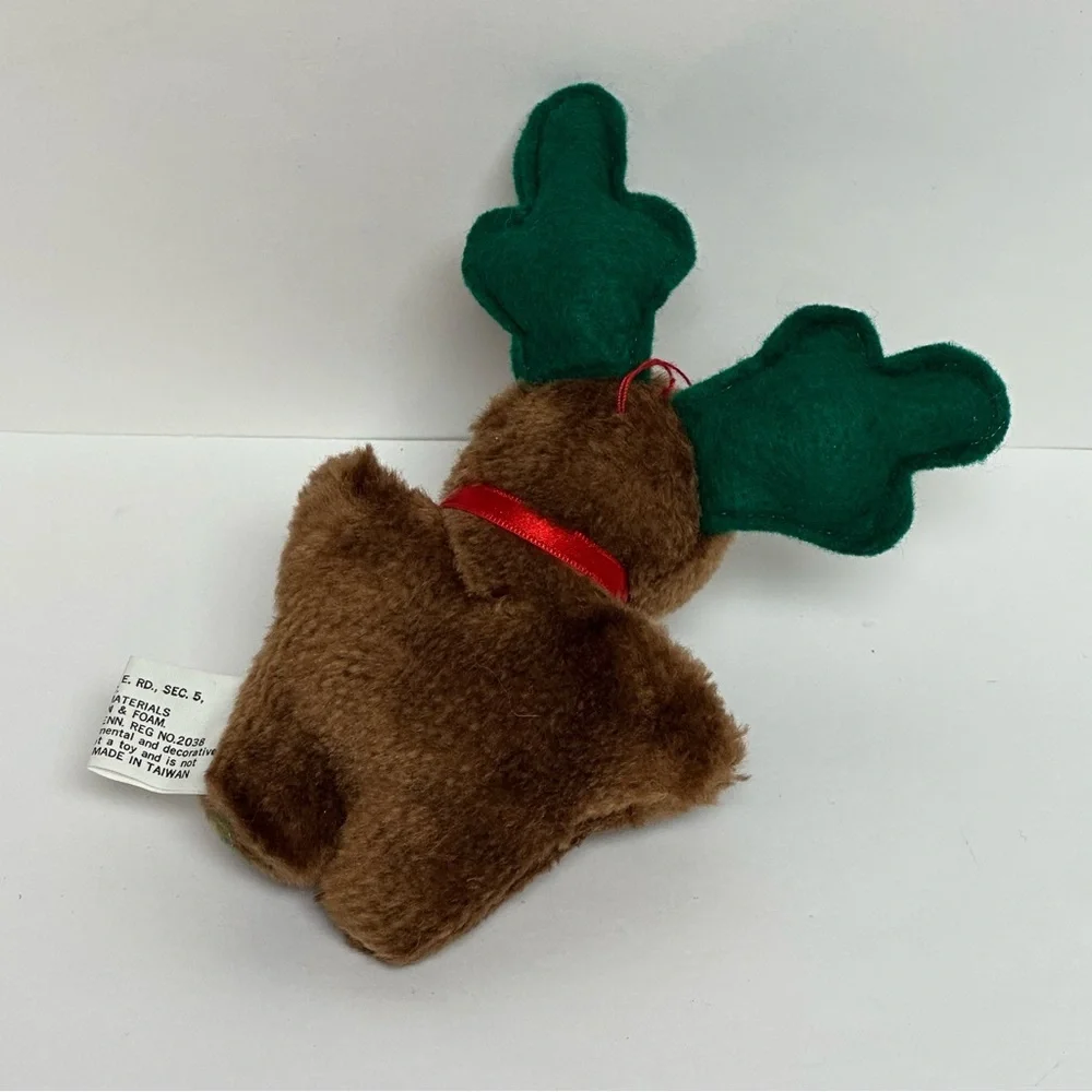 Christmas Ornament Plush Brown Mouse Green Moose Antlers 6.5 in. Rex & Lee Co.